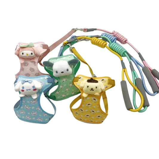 New Sanrio Kuromi Cinnamoroll Anime Pet Traction Rope Vest Explosion-proof Sturdy and Durable Outdoor Cat and Dog Traction Rope