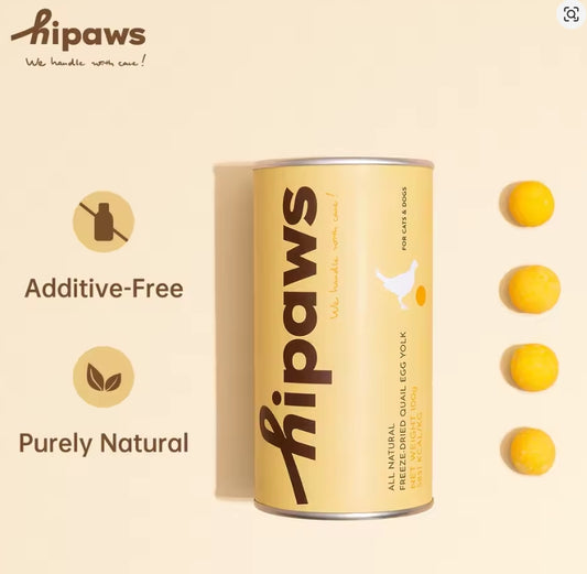 Hipaws All Natural Quail Egg Yolk Freeze-Dried Cat Treats Toppers (100g Tube), Fresh Quail Egg Yolk Dog Treats
