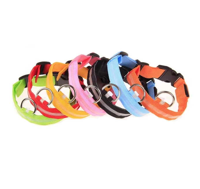 Nylon LED Night Safety Flashing Glow In The Dark Dog Leash Dogs Luminous Fluorescent Pet Dog Collar