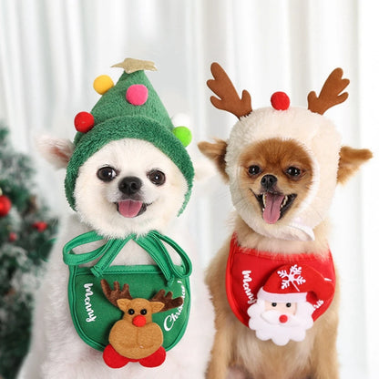 Christmas Pet Hat Cute Antlers Saliva Towel for Dog Cat Dress Up Supplies Lovely Design Autumn Winter Clothes Pet Accessory