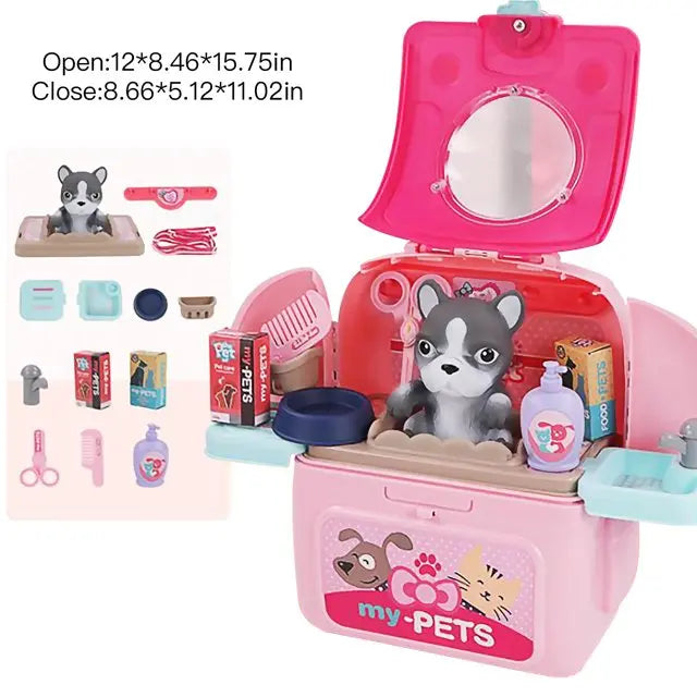 Pet Care Play Set Dog Grooming Kit with Backpack Doctor Set Vet Kit Educational Toy Pretend Play for Toddlers Kids Children