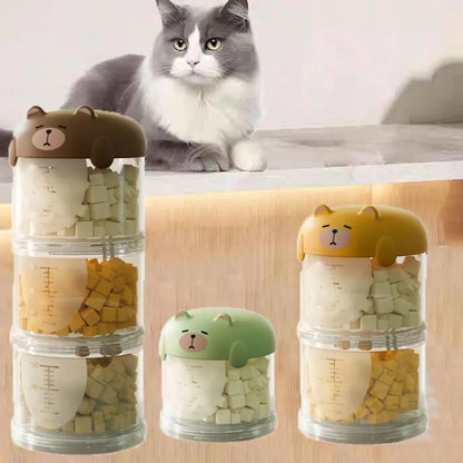 Multifunctional Plastic Multi-Layer Cat Food Box Sealed Cute Dog Snacks Storage
