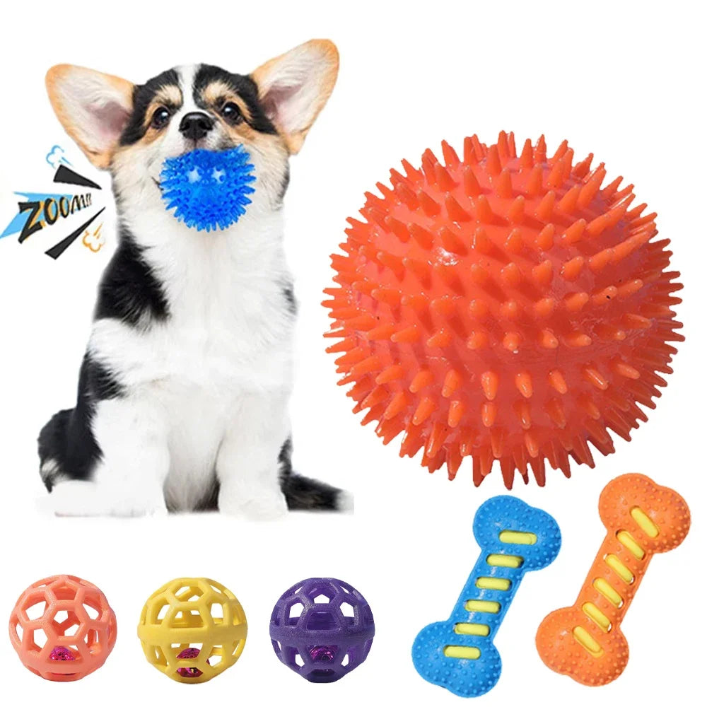 CANBOUN Pet Dog Toys Cat Puppy Sounding Toy Polka Squeaky Tooth Cleaning Ball