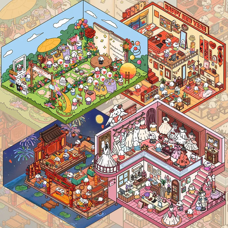 3D Stereoscopic Landscape Stickers Miniature Scene Cartoon Animal Miniature Landscape Scene Kawaii PET Stickers for Kids Toy