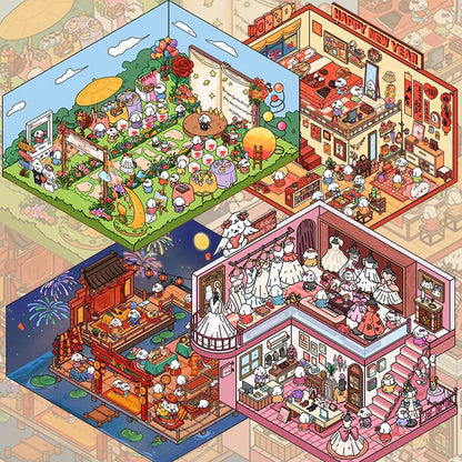 3D Stereoscopic Landscape Stickers Miniature Scene Cartoon Animal Miniature Landscape Scene Kawaii PET Stickers for Kids Toy