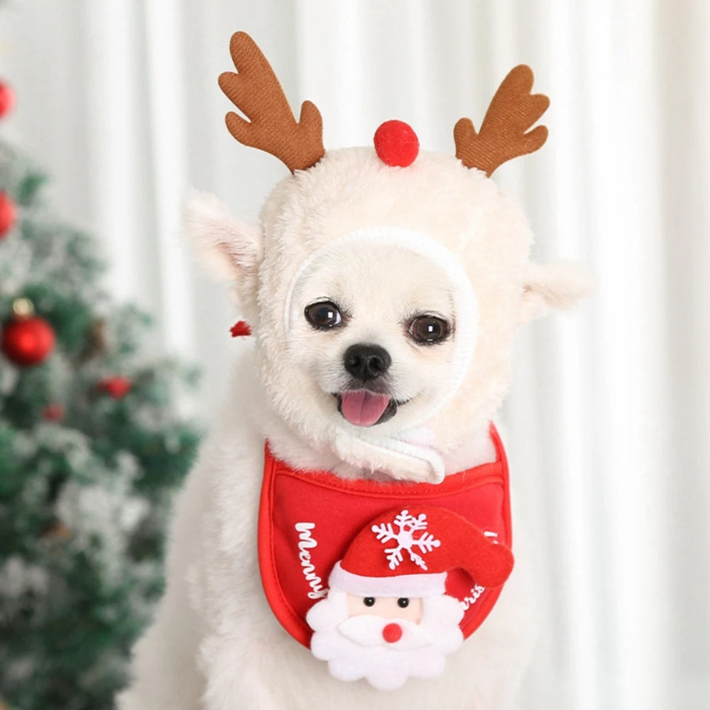 Christmas Pet Hat Cute Antlers Saliva Towel for Dog Cat Dress Up Supplies Lovely Design Autumn Winter Clothes Pet Accessory