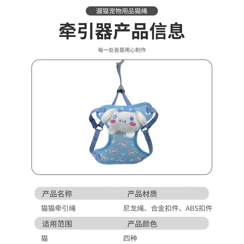New Sanrio Kuromi Cinnamoroll Anime Pet Traction Rope Vest Explosion-proof  Sturdy and Durable Outdoor Cat and Dog Traction Rope