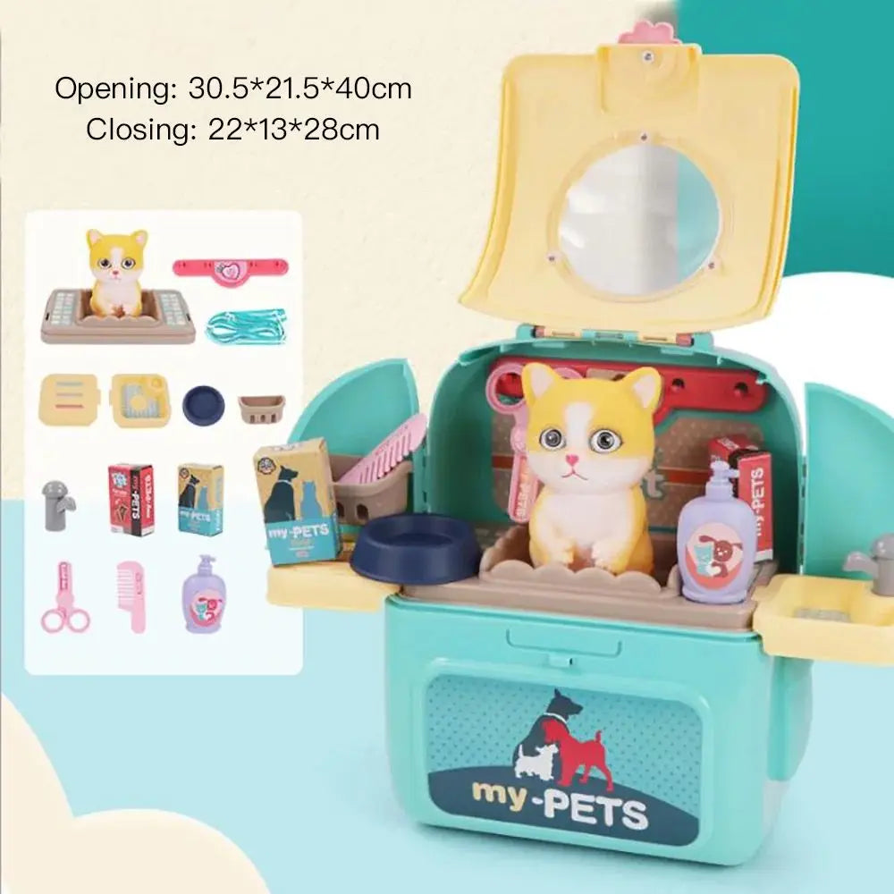 Pet Care Play Set Dog Grooming Kit with Backpack Doctor Set Vet Kit Educational Toy Pretend Play for Toddlers Kids Children