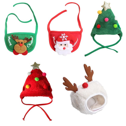 Christmas Pet Hat Cute Antlers Saliva Towel for Dog Cat Dress Up Supplies Lovely Design Autumn Winter Clothes Pet Accessory