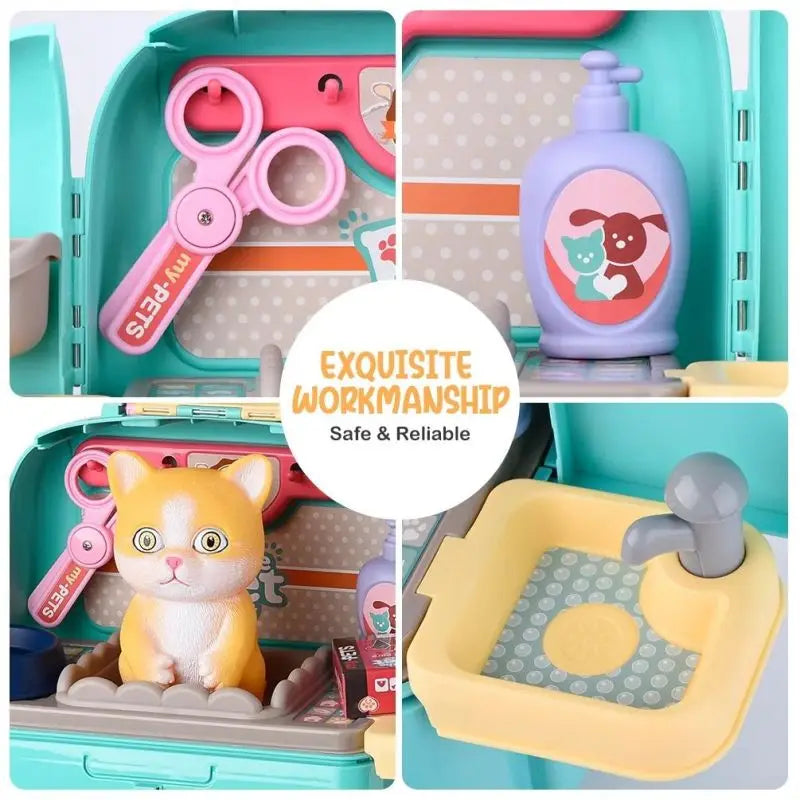 Pet Care Play Set Dog Grooming Kit with Backpack Doctor Set Vet Kit Educational Toy Pretend Play for Toddlers Kids Children
