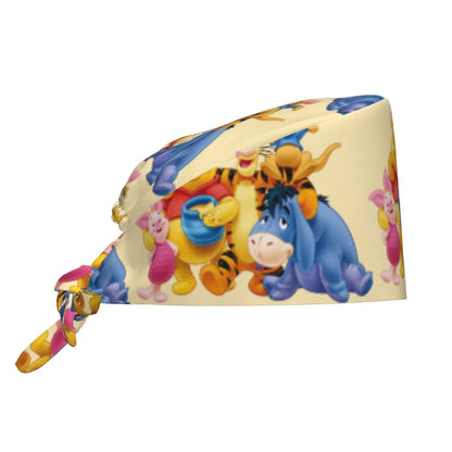 Pink Winnie The Pooh Scrub Caps Vintage Tigger Piglet Tooth Check Surgicals Caps Unisex Pet Grooming Nursing Work Hats Cap