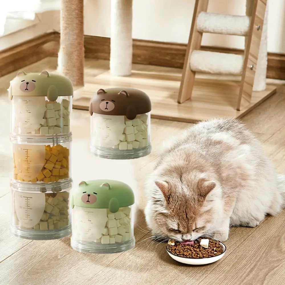 Multifunctional Plastic Multi-Layer Cat Food Box Sealed Cute Dog Snacks Storage