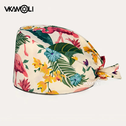 new Flamingo printed Surgical cap Scrub Cap with Sweatband Men Women Section pet grooming nursing work hats Scrub hat