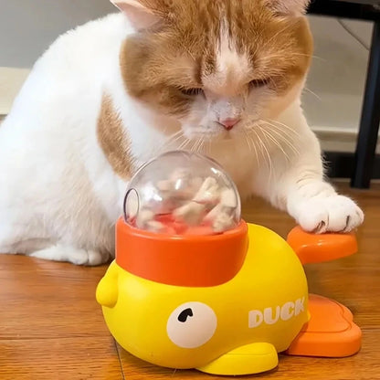 Yellow Duck-Shaped Interactive Cat Treat Dispenser