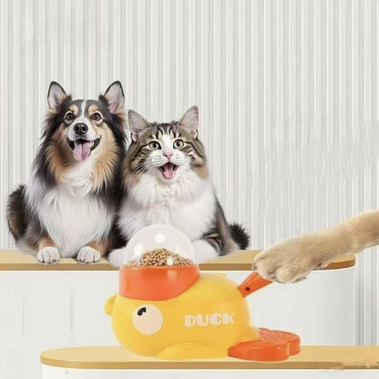 Yellow Duck-Shaped Interactive Cat Treat Dispenser