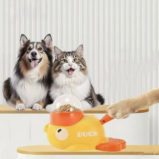 Yellow Duck-Shaped Interactive Cat Treat Dispenser