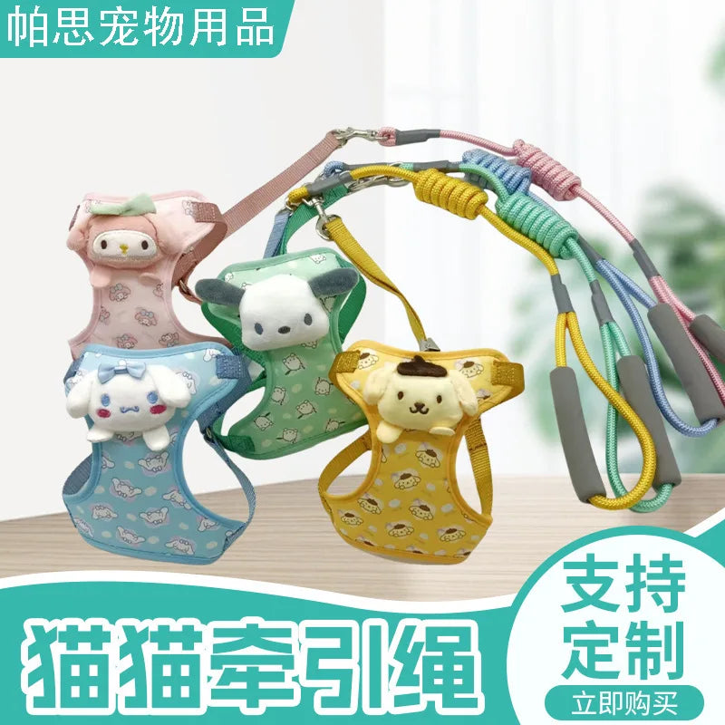 New Sanrio Kuromi Cinnamoroll Anime Pet Traction Rope Vest Explosion-proof  Sturdy and Durable Outdoor Cat and Dog Traction Rope