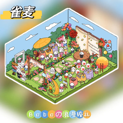 3D Stereoscopic Landscape Stickers Miniature Scene Cartoon Animal Miniature Landscape Scene Kawaii PET Stickers for Kids Toy