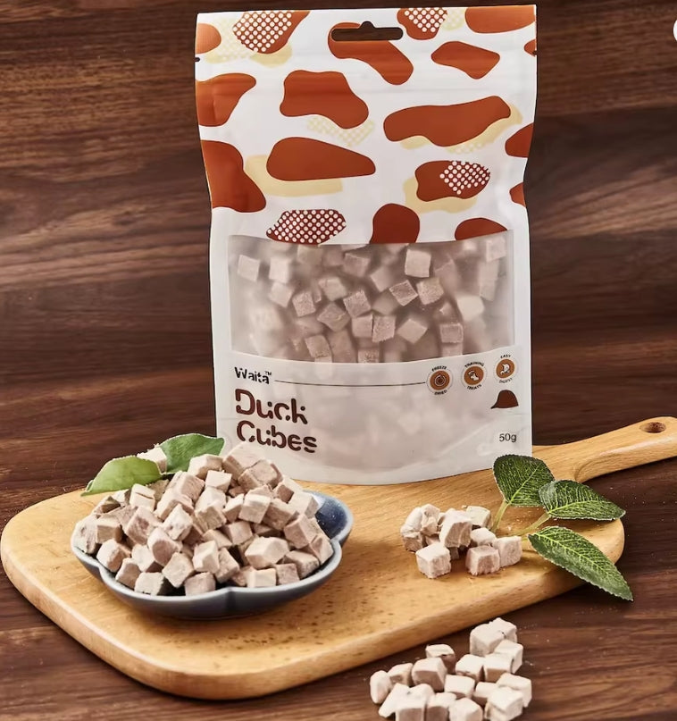 Waita 100% Natural Freeze Dried Duck Cube 50g - Cat Dog Pet Healthy Treats High Protein Low Fat Training Reward