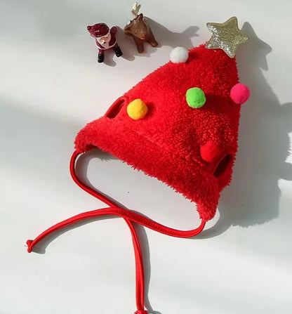 Christmas Puppy Dog Cat Costume Xmas Cat Santa Elk Hat with Bandana Bib Scarf Set Cat Accessories Pet Holiday Dress Up Supplies