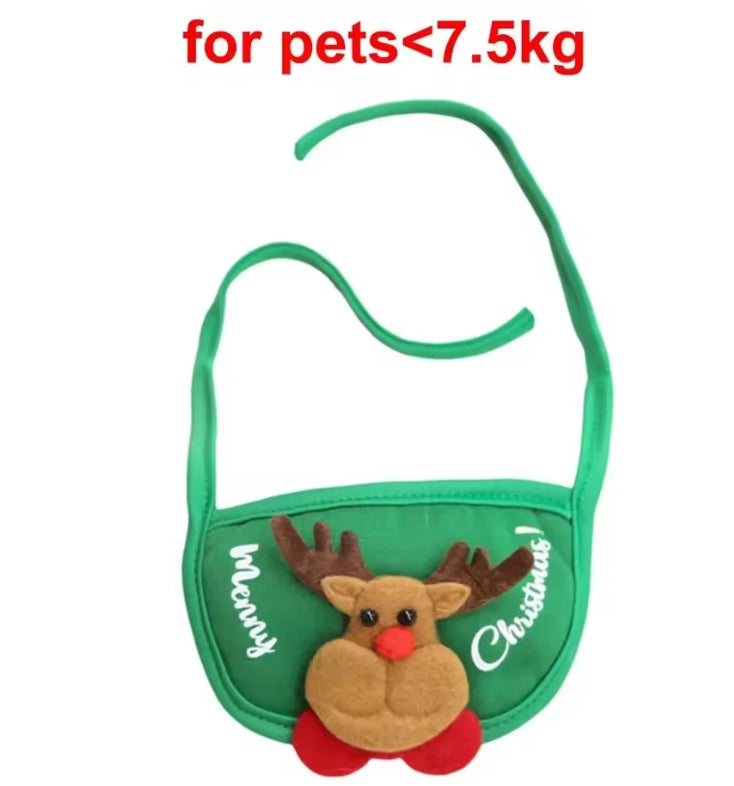 Christmas Puppy Dog Cat Costume Xmas Cat Santa Elk Hat with Bandana Bib Scarf Set Cat Accessories Pet Holiday Dress Up Supplies