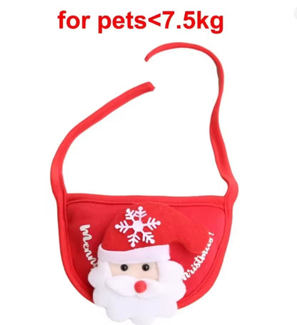 Christmas Puppy Dog Cat Costume Xmas Cat Santa Elk Hat with Bandana Bib Scarf Set Cat Accessories Pet Holiday Dress Up Supplies