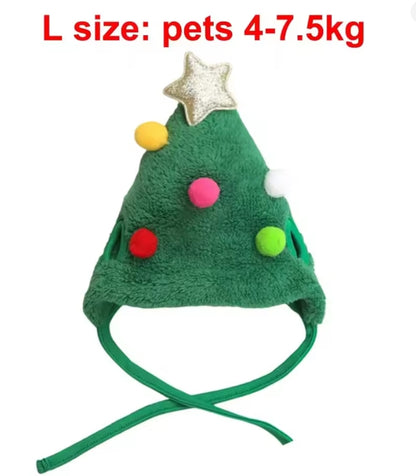 Christmas Puppy Dog Cat Costume Xmas Cat Santa Elk Hat with Bandana Bib Scarf Set Cat Accessories Pet Holiday Dress Up Supplies