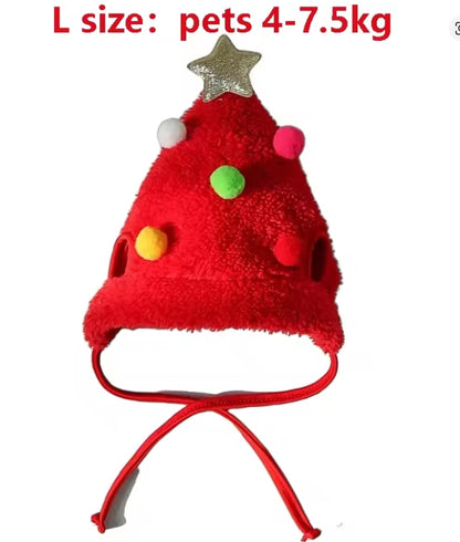 Christmas Puppy Dog Cat Costume Xmas Cat Santa Elk Hat with Bandana Bib Scarf Set Cat Accessories Pet Holiday Dress Up Supplies