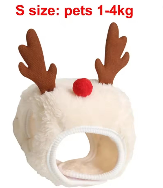 Christmas Puppy Dog Cat Costume Xmas Cat Santa Elk Hat with Bandana Bib Scarf Set Cat Accessories Pet Holiday Dress Up Supplies