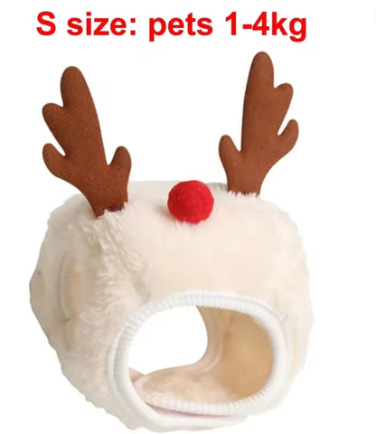 Christmas Puppy Dog Cat Costume Xmas Cat Santa Elk Hat with Bandana Bib Scarf Set Cat Accessories Pet Holiday Dress Up Supplies