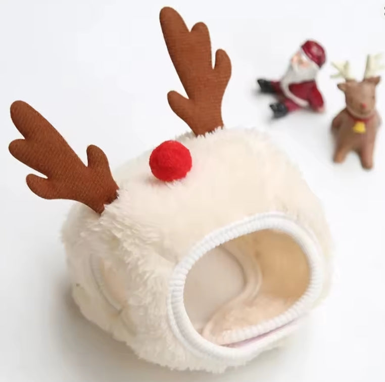 Christmas Puppy Dog Cat Costume Xmas Cat Santa Elk Hat with Bandana Bib Scarf Set Cat Accessories Pet Holiday Dress Up Supplies