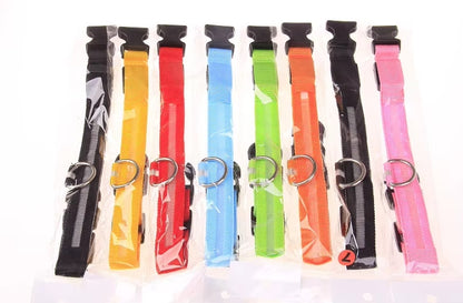 Nylon LED Night Safety Flashing Glow In The Dark Dog Leash Dogs Luminous Fluorescent Pet Dog Collar
