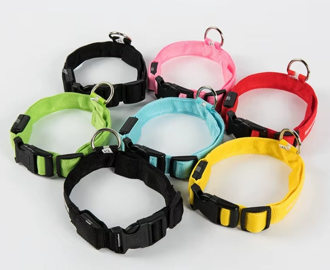Nylon LED Night Safety Flashing Glow In The Dark Dog Leash Dogs Luminous Fluorescent Pet Dog Collar