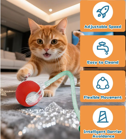 Cat Interactive Ball Toy, Automatic Rolling Ball with Tail, Rechargeable Smart Pet Interactive Toy, Intelligent Mouse for Cat