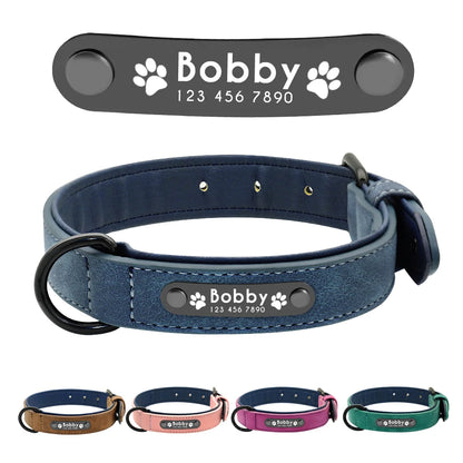 Luxury Personalized Dog Collar Set - Genuine Leather Padded Collar & Leash with Custom Name Engraving, Gift Box for S/M/L Dogs