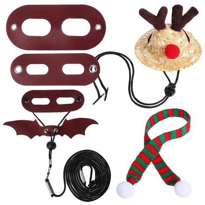 1Set Reptile Christmas Costume Hat Scarf Leash Bearded Dragon Lizard Pet Supplies Comfortable Wearable Pet Christmas Hat