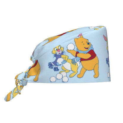 Pink Winnie The Pooh Scrub Caps Vintage Tigger Piglet Tooth Check Surgicals Caps Unisex Pet Grooming Nursing Work Hats Cap