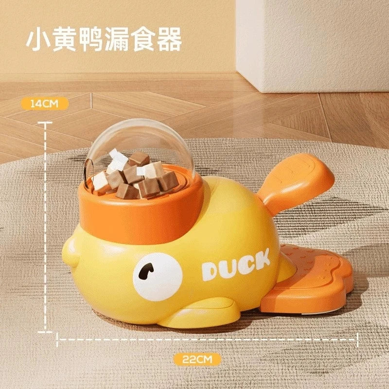 Yellow Duck-Shaped Interactive Cat Treat Dispenser