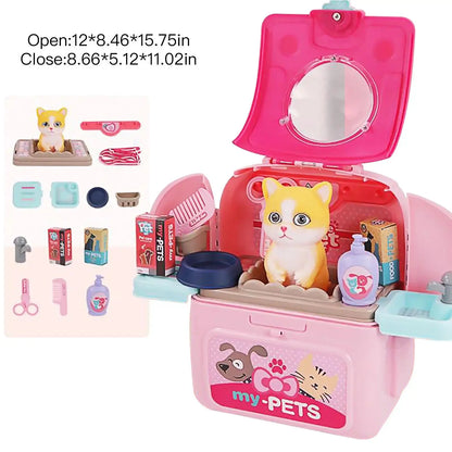 Pet Care Play Set Dog Grooming Kit with Backpack Doctor Set Vet Kit Educational Toy Pretend Play for Toddlers Kids Children