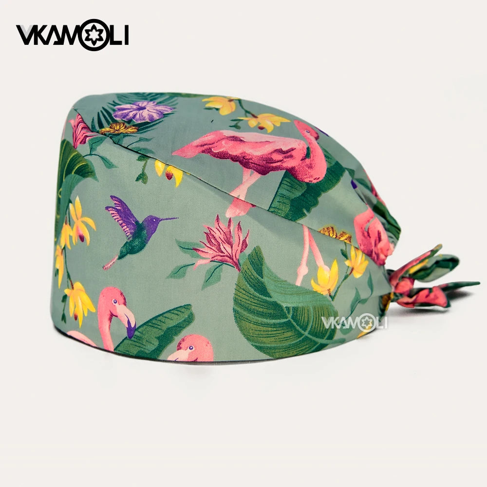 new Flamingo printed Surgical cap Scrub Cap with Sweatband Men Women Section pet grooming nursing work hats Scrub hat