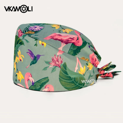 new Flamingo printed Surgical cap Scrub Cap with Sweatband Men Women Section pet grooming nursing work hats Scrub hat