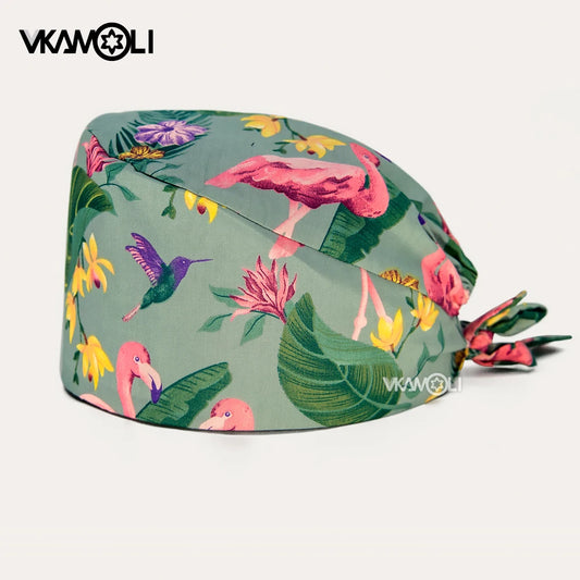 new Flamingo printed Surgical cap Scrub Cap with Sweatband Men Women Section pet grooming nursing work hats Scrub hat