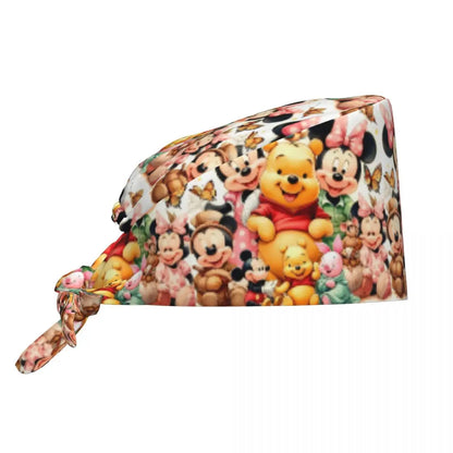 Pink Winnie The Pooh Scrub Caps Vintage Tigger Piglet Tooth Check Surgicals Caps Unisex Pet Grooming Nursing Work Hats Cap