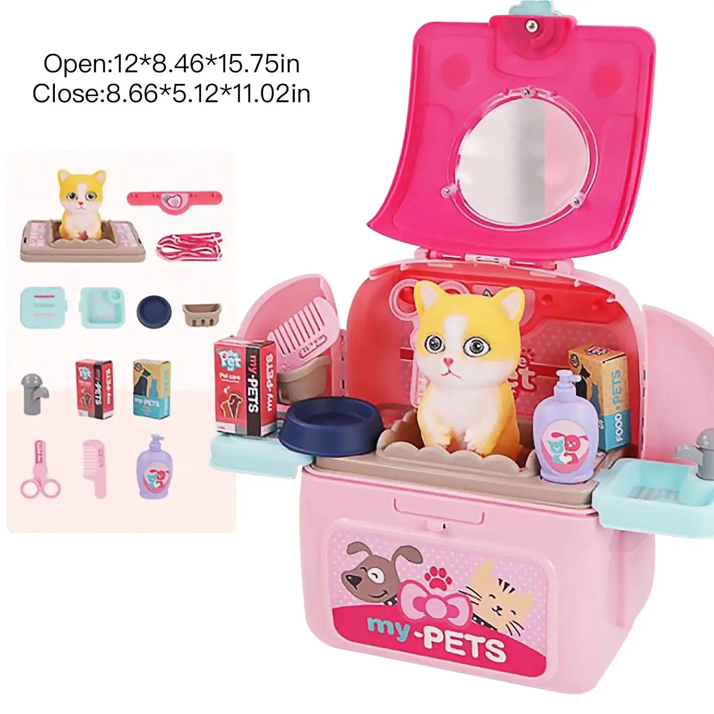 Pet Care Play Set Dog Grooming Kit with Backpack Doctor Set Vet Kit Educational Toy Pretend Play for Toddlers Kids Children